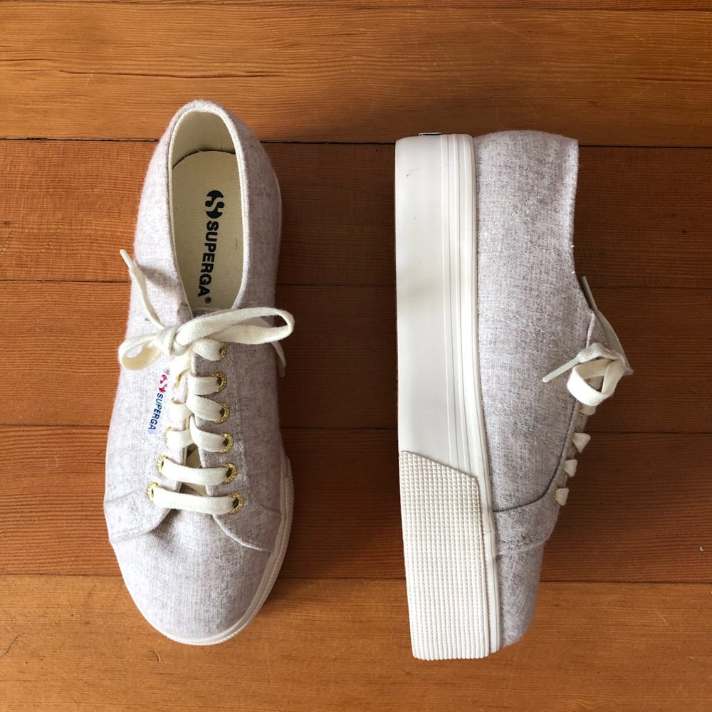 Superga platform tweed sneakers with gold accents